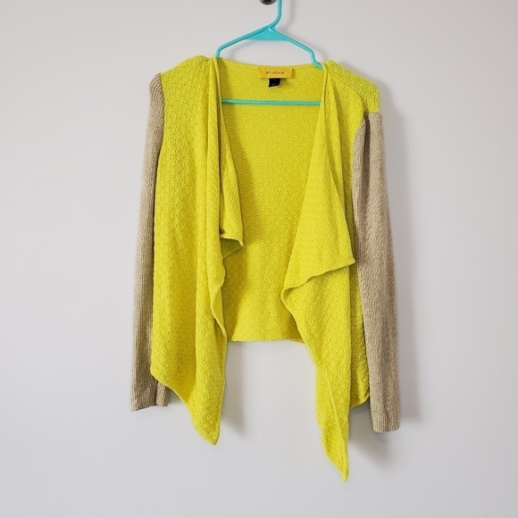 St. John Draped Cardigan Small Neon Yellow Beige - Picture 8 of 10